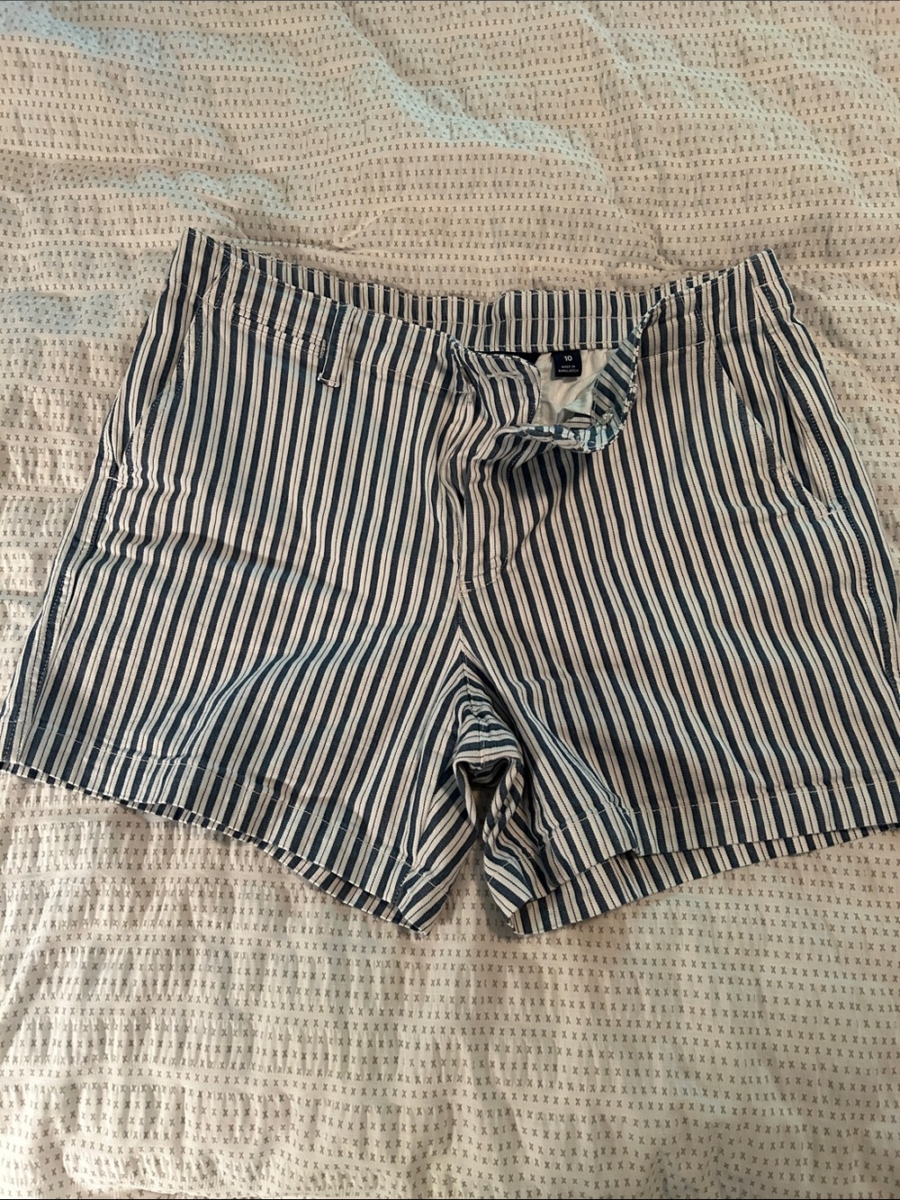 Lands' End Navy and White Striped Bermuda Shorts